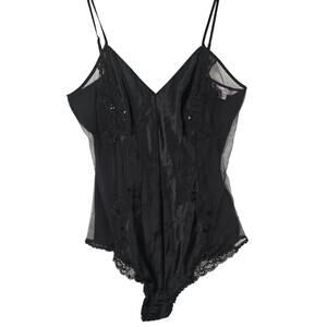 Vintage Victorias Secret Bodysuit Womens Large Black Sheer Lace Teddy 2000s